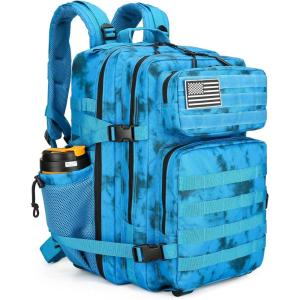 45L Tactical Assault Backpack 3 day assault pack with Molle Waterproof backpack Rucksack for Tactical Backpacks (Red water pattern)(Blue Water Pattern)