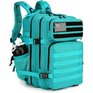 45L Tactical Assault Backpack 3 day assault pack with Molle Waterproof backpack Rucksack for Tactical Backpacks (Red water pattern)(Lake Blue)
