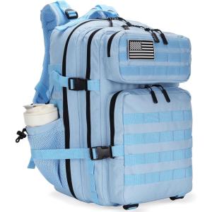 45L Tactical Assault Backpack 3 day assault pack with Molle Waterproof backpack Rucksack for Tactical Backpacks (Red water pattern)(Light Blue)