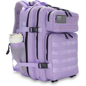 45L Tactical Assault Backpack 3 day assault pack with Molle Waterproof backpack Rucksack for Tactical Backpacks (Red water pattern)(Light Purple)