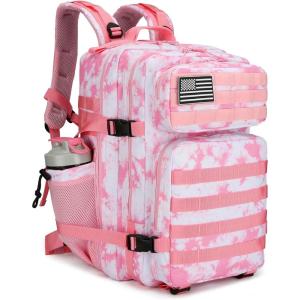 45L Tactical Assault Backpack 3 day assault pack with Molle Waterproof backpack Rucksack for Tactical Backpacks (Red water pattern)(Pink Coral)