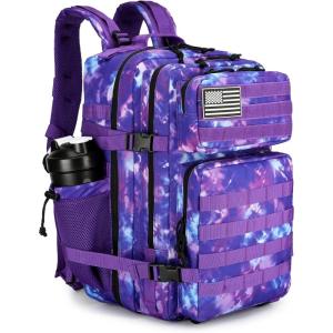 45L Tactical Assault Backpack 3 day assault pack with Molle Waterproof backpack Rucksack for Tactical Backpacks (Red water pattern)(Purple Camo)