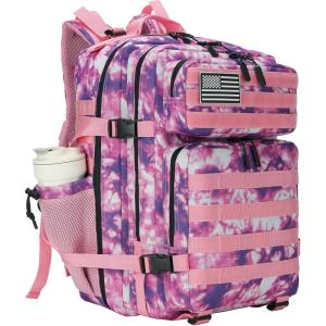 45L Tactical Assault Backpack 3 day assault pack with Molle Waterproof backpack Rucksack for Tactical Backpacks (Red water pattern)(Rose Tie-dye)