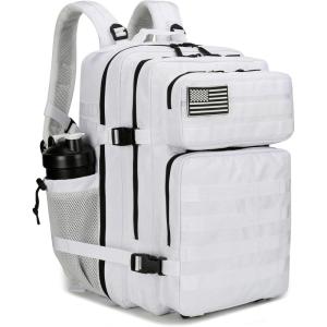 45L Tactical Assault Backpack 3 day assault pack with Molle Waterproof backpack Rucksack for Tactical Backpacks (Red water pattern)(White)