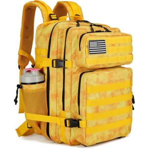45L Tactical Assault Backpack 3 day assault pack with Molle Waterproof backpack Rucksack for Tactical Backpacks (Red water pattern)(Yellow)