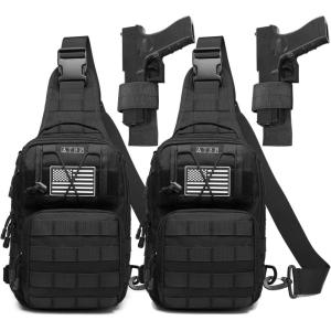 ATBP Tactical Sling Backpack Bag Pack for Men Military One Strap Shoulder Backpack Crossbody Bag With Holster 10 Liters(Black 2)