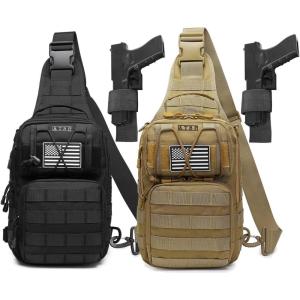 ATBP Tactical Sling Backpack Bag Pack for Men Military One Strap Shoulder Backpack Crossbody Bag With Holster 10 Liters(Black Tan 2)