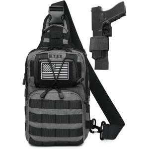 ATBP Tactical Sling Backpack Bag Pack for Men Military One Strap Shoulder Backpack Crossbody Bag With Holster 10 Liters(Grey Gray)