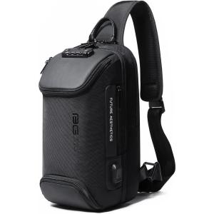 BANGE Anti theft Sling Backpack with Lock, Men’s Sling Bag for Men, Shoulder Crossbody Backpack with USB Charging Port for Men and Women(Black With Lock)