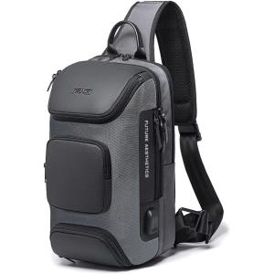 BANGE Anti theft Sling Backpack with Lock, Men’s Sling Bag for Men, Shoulder Crossbody Backpack with USB Charging Port for Men and Women(Grey)