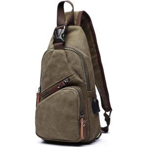 Canvas Sling Bag Crossbody Backpack Shoulder Casual Rucksack for Men Women Outdoor Cycling Hiking Travel Fishing Black(Green)
