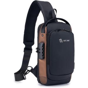 KSIBNW Sling Backpack Anti-theft Crossbody Chest Sling Bag with USB Charging Port Daypack PU Leather Shoulder Black Daypack Fanny Pack for Women Men(Gold)