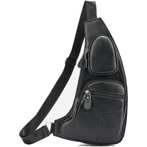 Leather Sling Bag Backpack for Men Women Crossbody Shoulder Chest Day Pack Outdoor Travel Camping Tactical Daypack(#02black(s))