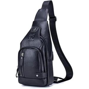 Leather Sling Bag Backpack for Men Women Crossbody Shoulder Chest Day Pack Outdoor Travel Camping Tactical Daypack(#03black)