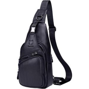 Leather Sling Bag Backpack for Men Women Crossbody Shoulder Chest Day Pack Outdoor Travel Camping Tactical Daypack(#04black)