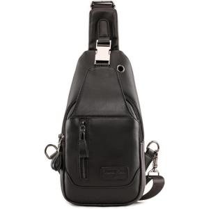 Leather Sling Bag Backpack for Men Women Crossbody Shoulder Chest Day Pack Outdoor Travel Camping Tactical Daypack(#05black)