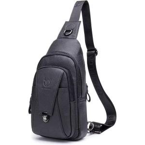 Leather Sling Bag Backpack for Men Women Crossbody Shoulder Chest Day Pack Outdoor Travel Camping Tactical Daypack(#08black)