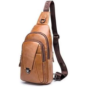 Leather Sling Bag Backpack for Men Women Crossbody Shoulder Chest Day Pack Outdoor Travel Camping Tactical Daypack(#08brown)