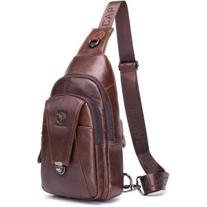 Leather Sling Bag Backpack for Men Women Crossbody Shoulder Chest Day Pack Outdoor Travel Camping Tactical Daypack(#08coffee)