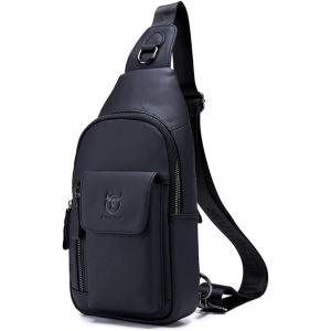 Leather Sling Bag Backpack for Men Women Crossbody Shoulder Chest Day Pack Outdoor Travel Camping Tactical Daypack(#09black)