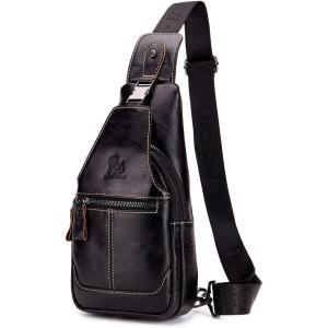 Leather Sling Bag Backpack for Men Women Crossbody Shoulder Chest Day Pack Outdoor Travel Camping Tactical Daypack(#10black)