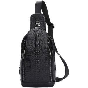 Leather Sling Bag Backpack for Men Women Crossbody Shoulder Chest Day Pack Outdoor Travel Camping Tactical Daypack(#13black)