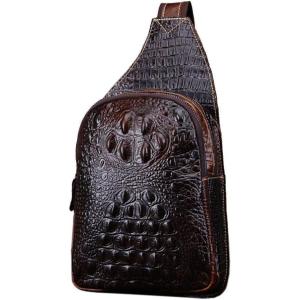 Leather Sling Bag Backpack for Men Women Crossbody Shoulder Chest Day Pack Outdoor Travel Camping Tactical Daypack(#14coffee)