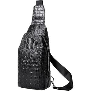 Leather Sling Bag Backpack for Men Women Crossbody Shoulder Chest Day Pack Outdoor Travel Camping Tactical Daypack(#15black)