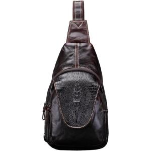 Leather Sling Bag Backpack for Men Women Crossbody Shoulder Chest Day Pack Outdoor Travel Camping Tactical Daypack(#15coffee)