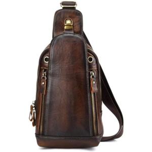 Leather Sling Bag Backpack for Men Women Crossbody Shoulder Chest Day Pack Outdoor Travel Camping Tactical Daypack(#16coffee)