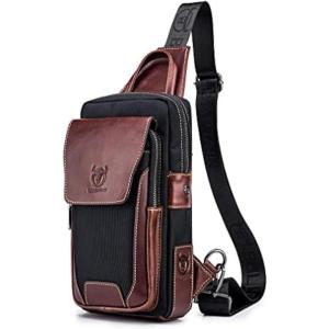Leather Sling Bag Backpack for Men Women Crossbody Shoulder Chest Day Pack Outdoor Travel Camping Tactical Daypack(#17black Brown)