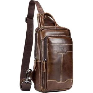 Leather Sling Bag Backpack for Men Women Crossbody Shoulder Chest Day Pack Outdoor Travel Camping Tactical Daypack(#19brown)