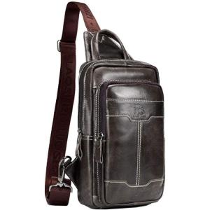 Leather Sling Bag Backpack for Men Women Crossbody Shoulder Chest Day Pack Outdoor Travel Camping Tactical Daypack(#19deep Coffee)