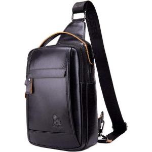 Leather Sling Bag Backpack for Men Women Crossbody Shoulder Chest Day Pack Outdoor Travel Camping Tactical Daypack(#20black)