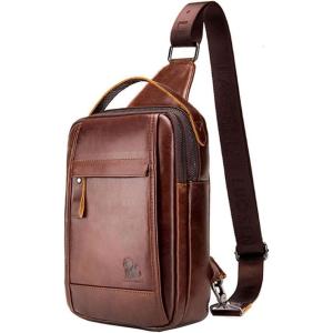 Leather Sling Bag Backpack for Men Women Crossbody Shoulder Chest Day Pack Outdoor Travel Camping Tactical Daypack(#20brown)