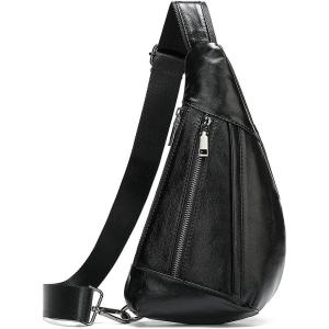 Leather Sling Bag Backpack for Men Women Crossbody Shoulder Chest Day Pack Outdoor Travel Camping Tactical Daypack(#25black)