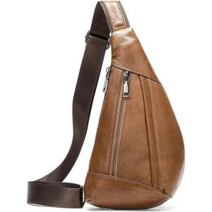 Leather Sling Bag Backpack for Men Women Crossbody Shoulder Chest Day Pack Outdoor Travel Camping Tactical Daypack(#26brown)