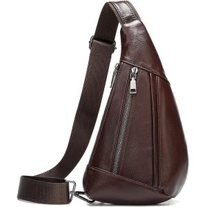 Leather Sling Bag Backpack for Men Women Crossbody Shoulder Chest Day Pack Outdoor Travel Camping Tactical Daypack(#26coffee)