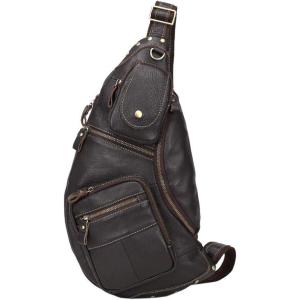 Leather Sling Bag Backpack for Men Women Crossbody Shoulder Chest Day Pack Outdoor Travel Camping Tactical Daypack(#28coffee)