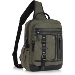 Schkleier Messenger Bag for Men Canvas Sling Bag Crossbody Backpack Laptop Shoulder Bag Hiking Daypacks Casual Tactical(Army Green)