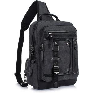 Schkleier Messenger Bag for Men Canvas Sling Bag Crossbody Backpack Laptop Shoulder Bag Hiking Daypacks Casual Tactical(Black)