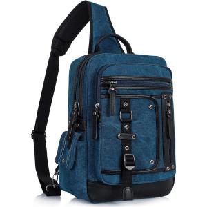 Schkleier Messenger Bag for Men Canvas Sling Bag Crossbody Backpack Laptop Shoulder Bag Hiking Daypacks Casual Tactical(Dark Blue)