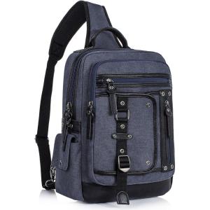 Schkleier Messenger Bag for Men Canvas Sling Bag Crossbody Backpack Laptop Shoulder Bag Hiking Daypacks Casual Tactical(Navy Blue)