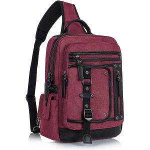 Schkleier Messenger Bag for Men Canvas Sling Bag Crossbody Backpack Laptop Shoulder Bag Hiking Daypacks Casual Tactical(Wine Red)