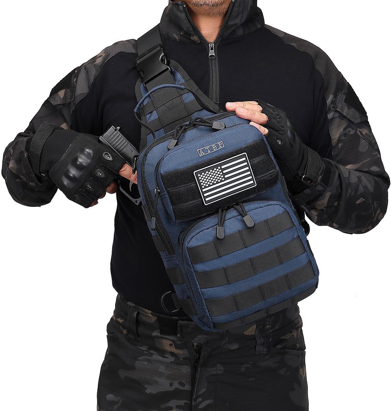 imageATBP Tactical Sling Backpack With Holster Military Crossbody Bag for Men Single Shoulder Back Pack 10LDrak Blue