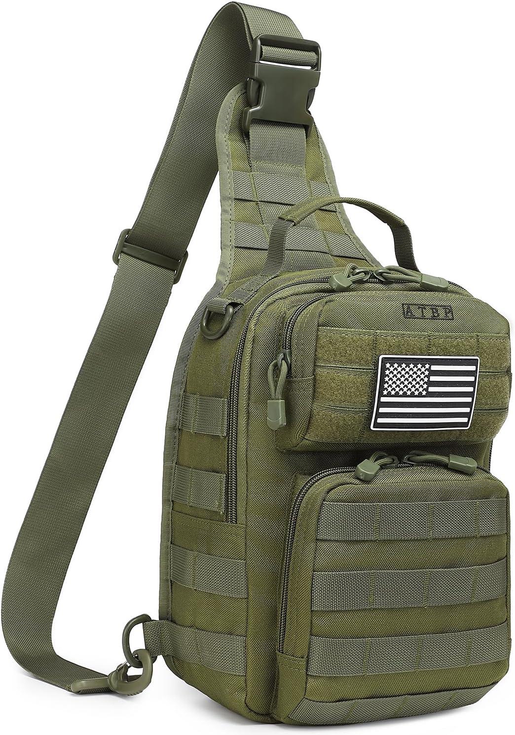 imageATBP Tactical Sling Backpack With Holster Military Crossbody Bag for Men Single Shoulder Back Pack 10LGreen