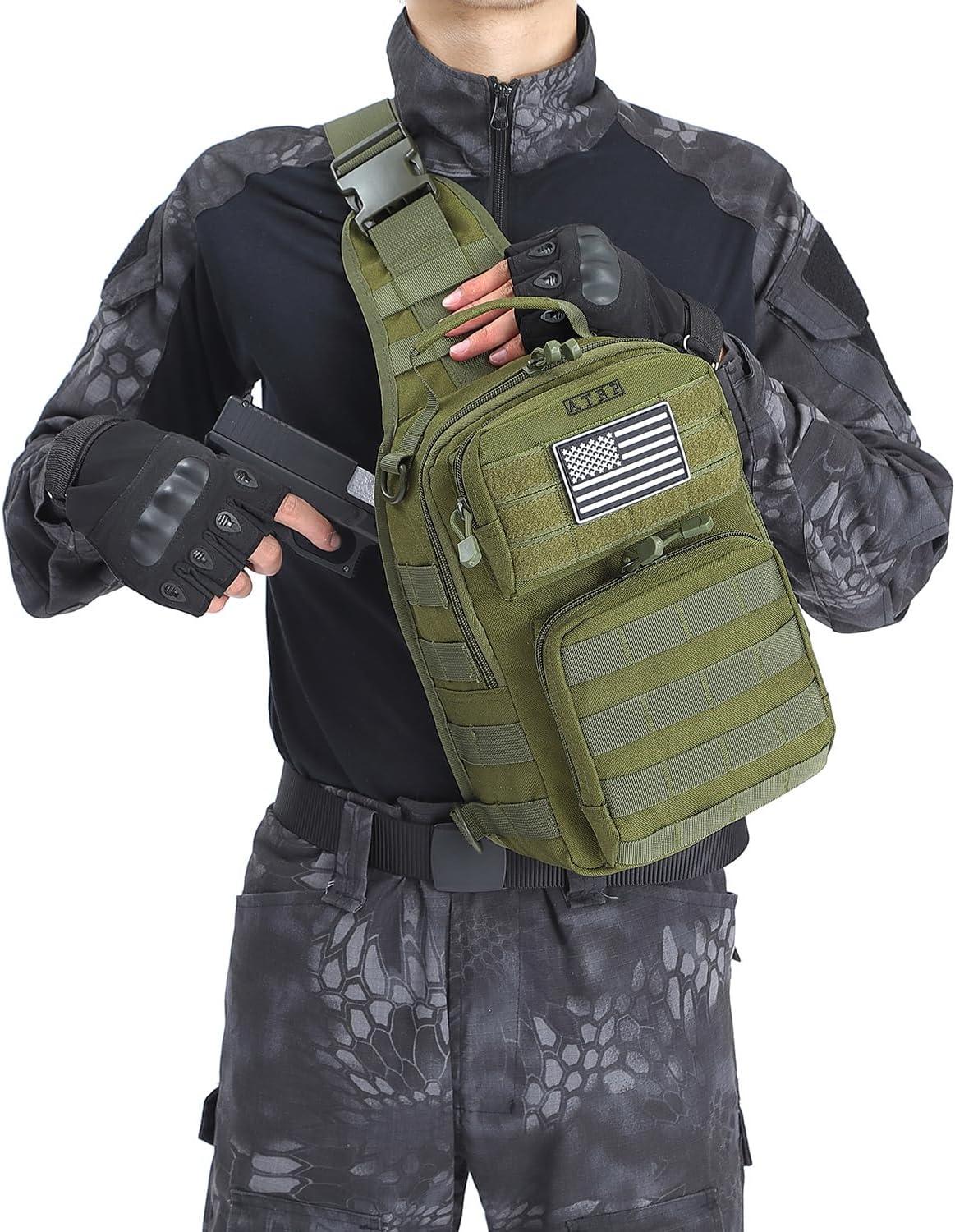 imageATBP Tactical Sling Backpack With Holster Military Crossbody Bag for Men Single Shoulder Back Pack 10LGreen