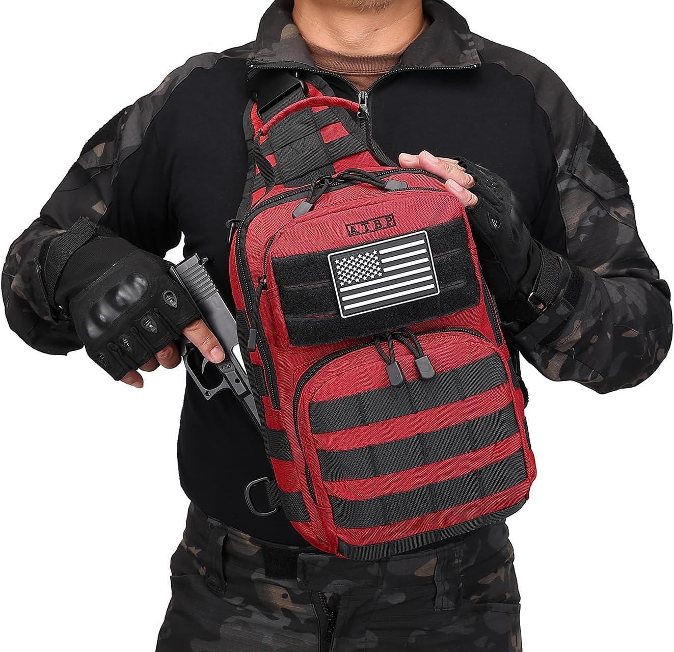 imageATBP Tactical Sling Backpack With Holster Military Crossbody Bag for Men Single Shoulder Back Pack 10LRed