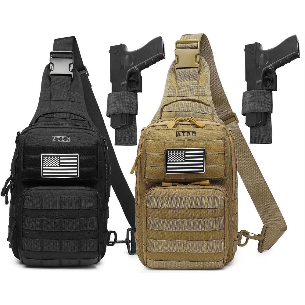 imageATBP Tactical Sling Backpack With Holster Military Crossbody Bag for Men Single Shoulder Back Pack 10LBlack  Tan 2