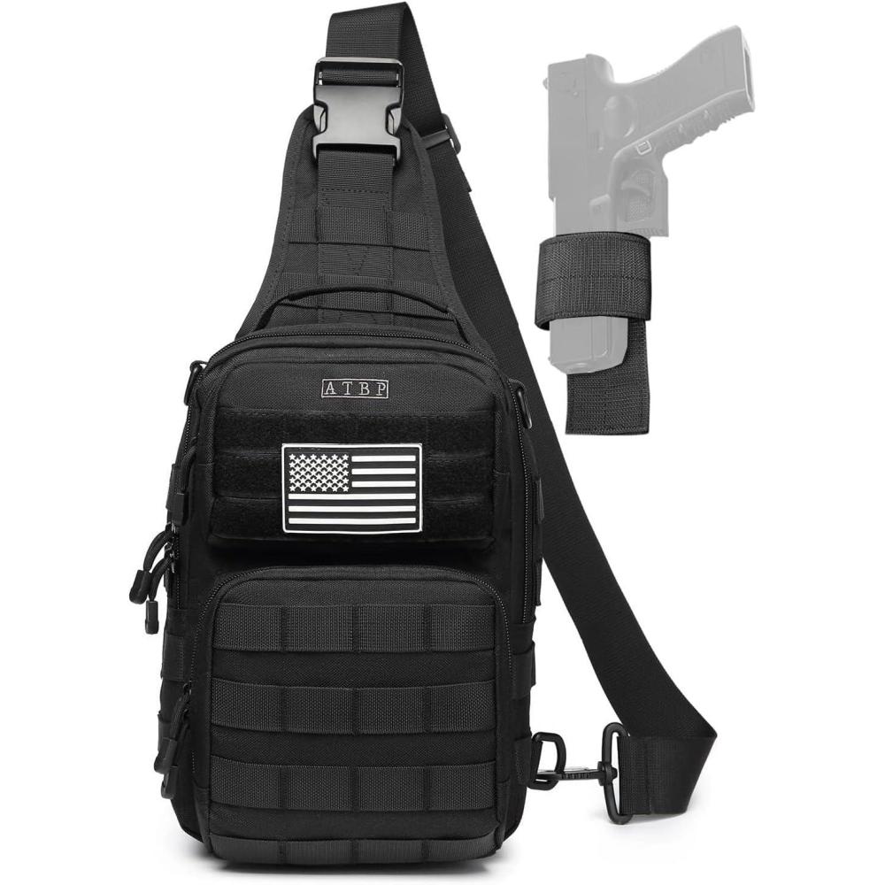 imageATBP Tactical Sling Backpack With Holster Military Crossbody Bag for Men Single Shoulder Back Pack 10LBlack